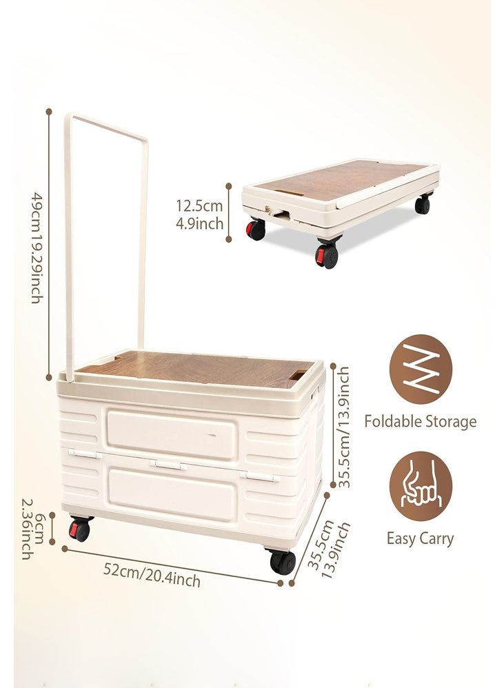 DMG TECH Foldable Utility Cart, Folding Wagon Cart Large Capacity Heavy Duty Cart, with Wooden Cover, Folding Organizer with Handles and 360° Swivel Wheels, Portable Storage Crate Containers - Image 2